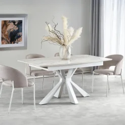 Tavolo allungabile 160/200cm moderno effetto marmo bianco Lucinda