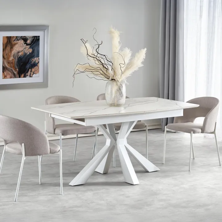 Tavolo allungabile 160/200cm moderno effetto marmo bianco Lucinda