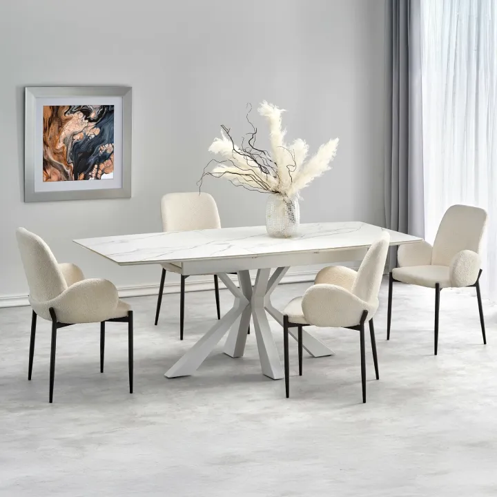Tavolo allungabile 160/200cm moderno effetto marmo bianco Lucinda