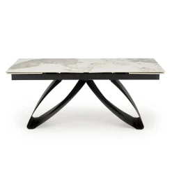 Tavolo allungabile 180/260cm moderno effetto marmo bianco lucido nero Novellino