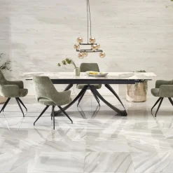 Tavolo allungabile 180/260cm moderno effetto marmo bianco lucido nero Novellino