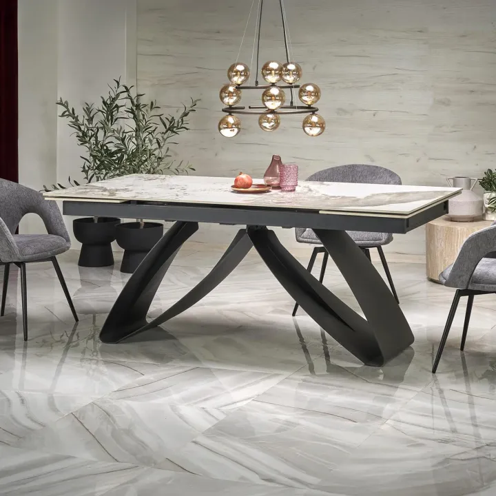 Tavolo allungabile 180/260cm moderno effetto marmo bianco lucido nero Novellino