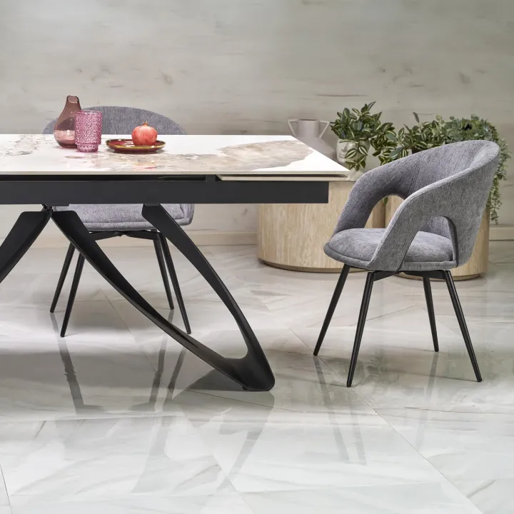 Tavolo allungabile 180/260cm moderno effetto marmo bianco lucido nero Novellino