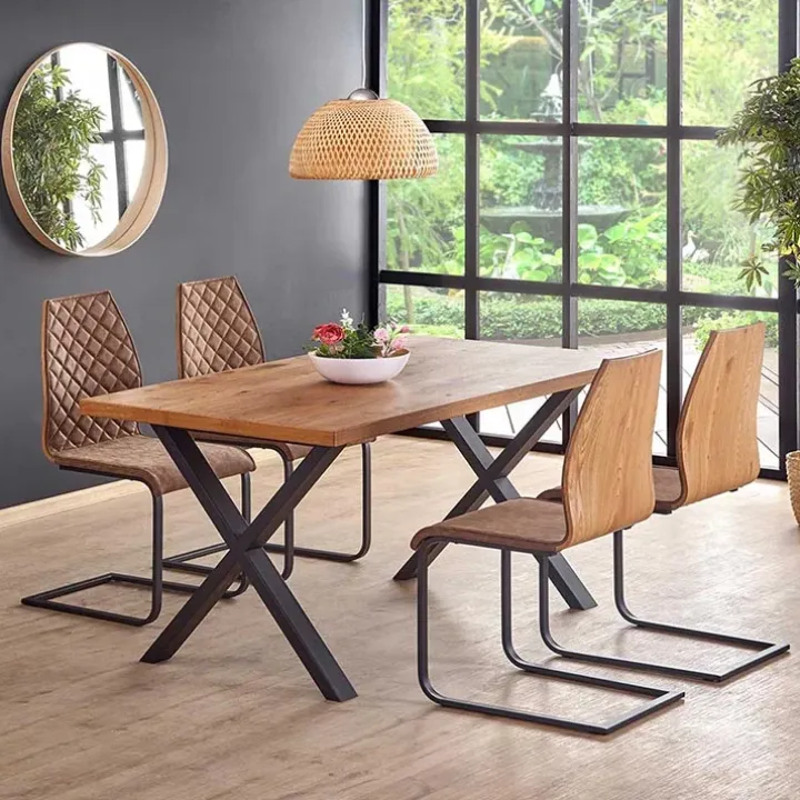 Tavolo allungabile 160/250cm moderno rovere nodato acciaio nero Briga