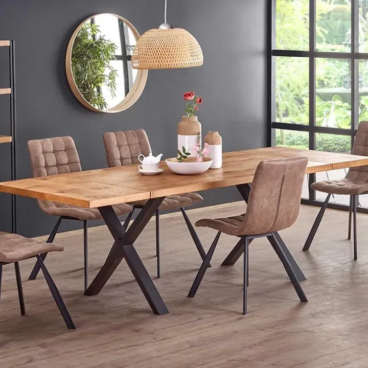 Tavolo allungabile 160/250cm moderno rovere nodato acciaio nero Briga