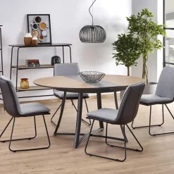 Tavolo allungabile 118/148cm rotondo rovere antracite nero Ortensia Gihome®