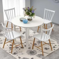 Tavolo allungabile 102/142cm rotondo da pranzo moderno bianco Lucci