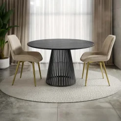 Tavolo allungabile 120/196cm rotondo nero effetto marmo nero Elisera