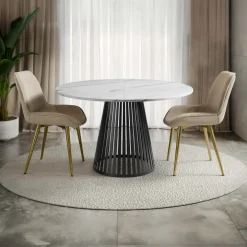 Tavolo allungabile 120/196cm rotondo nero effetto marmo bianco Elisera