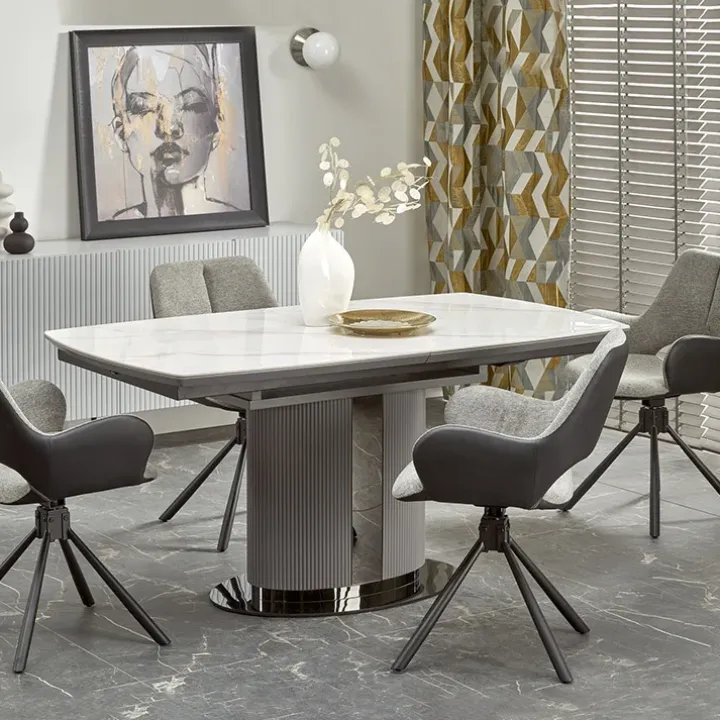 Tavolo allungabile da pranzo 160/220cm bianco grigio chiaro Ignazio