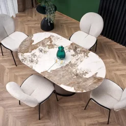 Tavolo allungabile da pranzo 160/200cm marmo bianco beige Iolanda