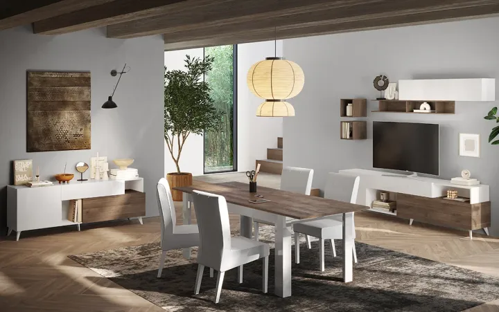 Tavolo allungabile 137/185x90cm bianco lucido rovere scuro Witty
