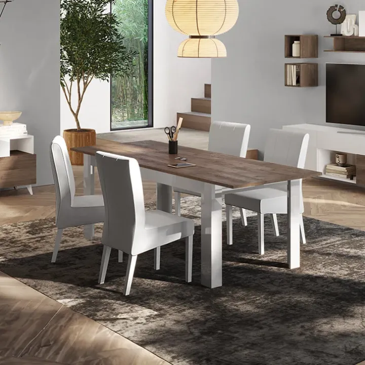 Tavolo allungabile 137/185x90cm bianco lucido rovere scuro Witty