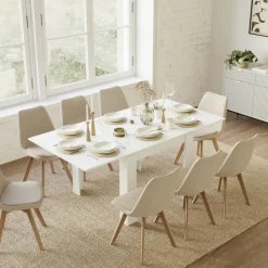 Tavolo allungabile 90x90cm moderno a libro bianco frassinato Calla