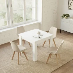 Tavolo allungabile 90x90cm moderno a libro bianco frassinato Calla