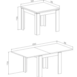 Tavolo allungabile 90x90cm moderno a libro bianco frassinato Calla