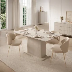 Tavolo allungabile 160/200x90cm rettangolare beige cannettato Ramis