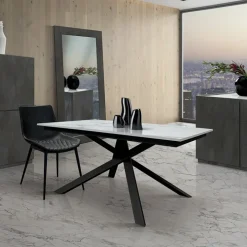 Tavolo 140/200 cm allungabile bianco effetto marmo metallo Velvet