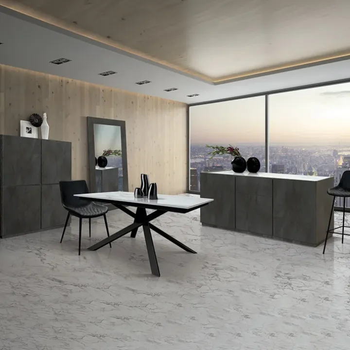 Tavolo 140/200 cm allungabile bianco effetto marmo metallo Velvet