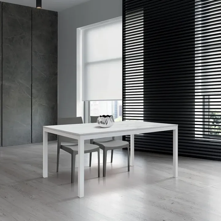 Tavolo 140/200 cm allungabile effetto marmo bianco metallo bianco Larkin