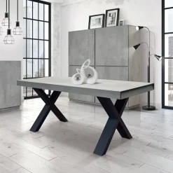 Tavolo 160/250cm allungabile grigio cemento gambe in antracite Hildago