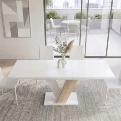 Tavolo 120/160cm allungabile moderno bianco rovere Coroline