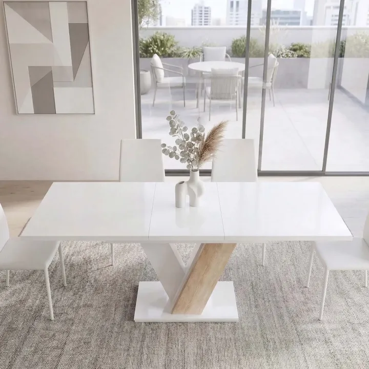 Tavolo 120/160cm allungabile moderno bianco rovere Coroline