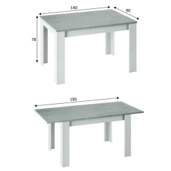 Tavolo 140/190cm allungabile moderno bianco opaco cemento Zander