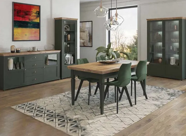 Tavolo 160/200/240cm allungabile moderno verde scuro quercia Texel