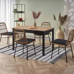 Tavolo 124/168cm allungabile moderno rovere wotan nero Sabo
