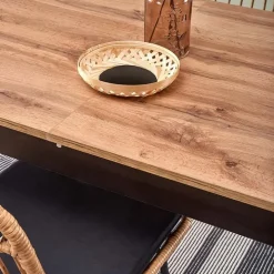 Tavolo 124/168cm allungabile moderno rovere wotan nero Sabo