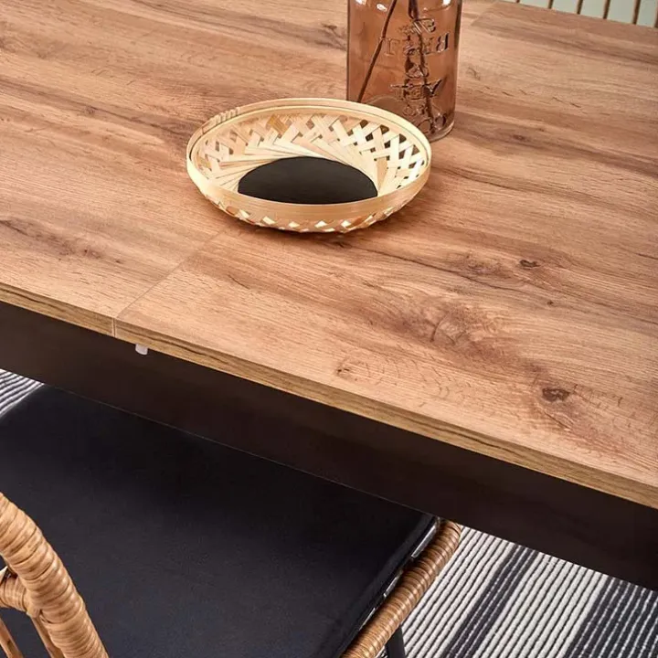 Tavolo 124/168cm allungabile moderno rovere wotan nero Sabo