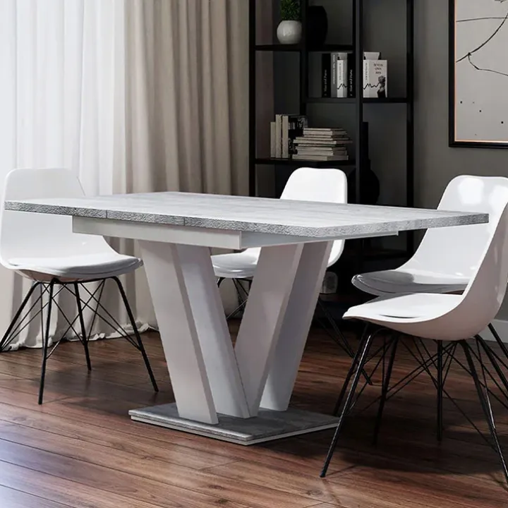 Tavolo 120/160cm allungabile moderno bianco cemento Coroline