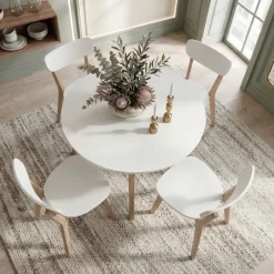 Tavolo 102/142cm allungabile rotondo bianco opaco rovere Medina