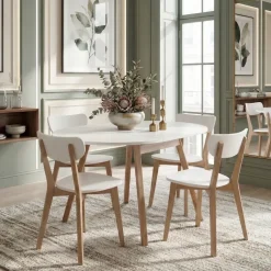 Tavolo 102/142cm allungabile rotondo bianco opaco rovere Medina