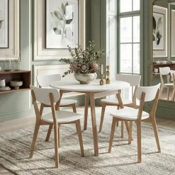 Tavolo 102/142cm allungabile rotondo bianco opaco rovere Medina