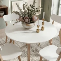 Tavolo 102/142cm allungabile rotondo bianco opaco rovere Medina