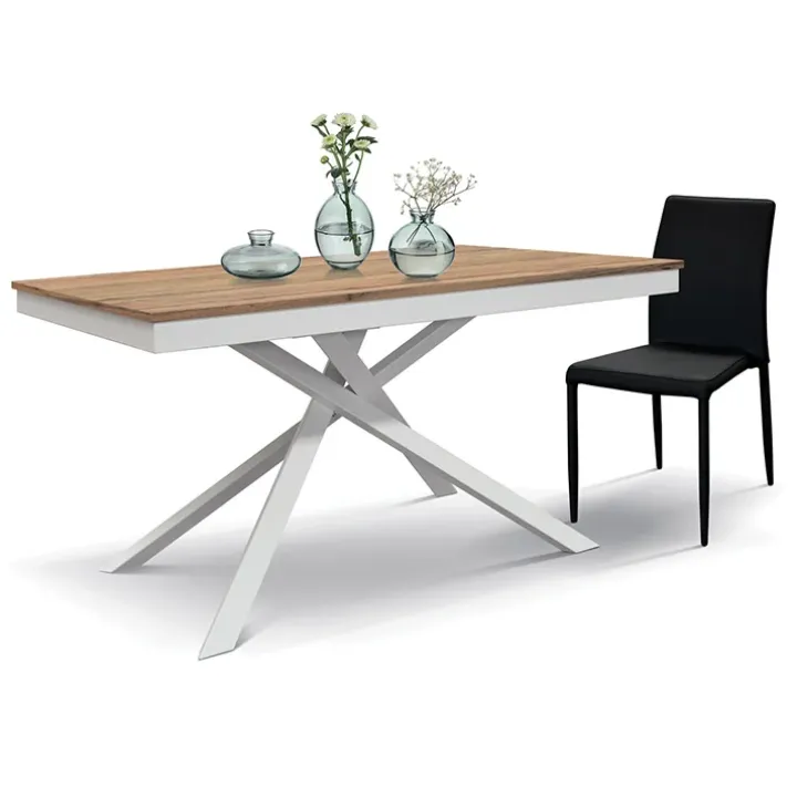 Tavolo 140/200 cm allungabile rovere rustico metallo bianco Velvet