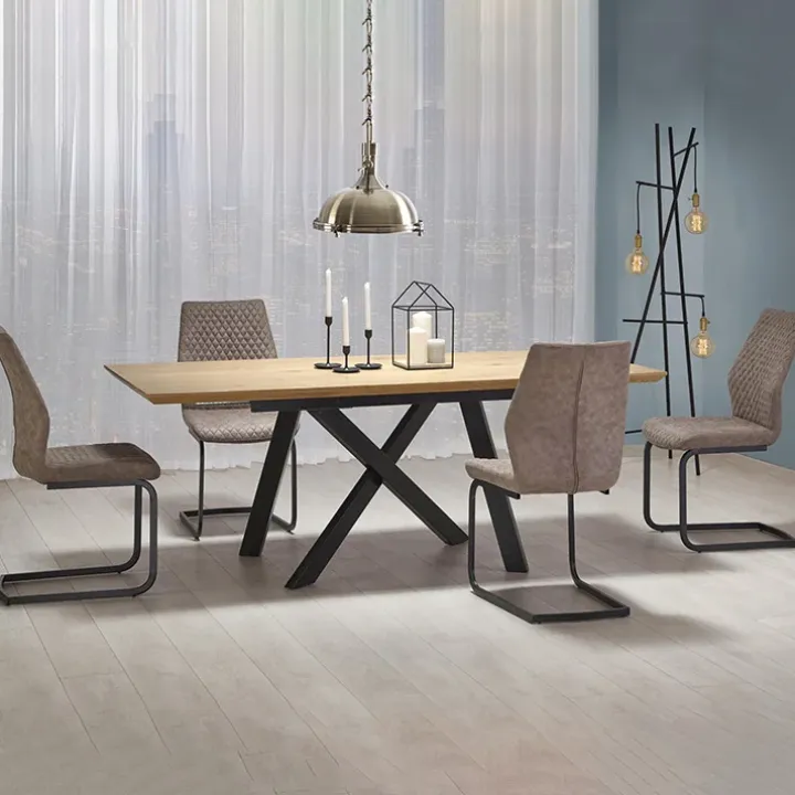 Tavolo 160/200cm allungabile rovere acciaio nero Papavero Gihome®