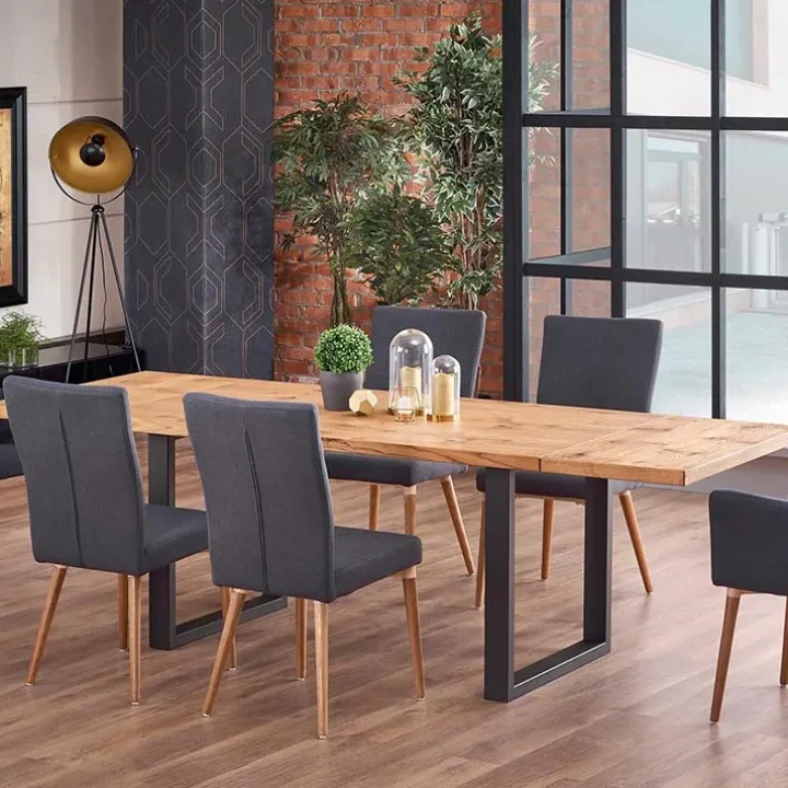 Tavolo 160/250cm allungabile rovere nodato acciaio nero Cardiff
