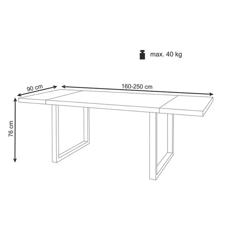 Tavolo 160/250cm allungabile rovere nodato acciaio nero Cardiff