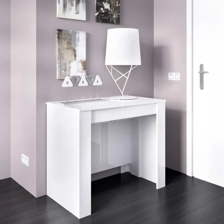 Tavolo 51/237cm consolle allungabile moderno bianco lucido Demetra