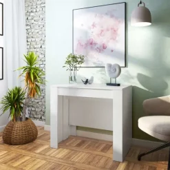 Tavolo 51/237cm consolle allungabile moderno bianco lucido Demetra