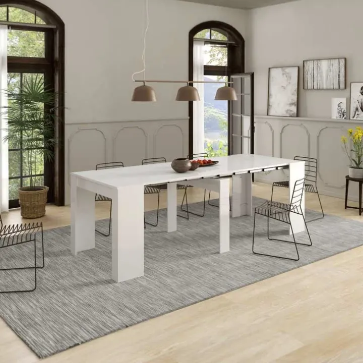 Tavolo 51/237cm consolle allungabile moderno bianco lucido Demetra