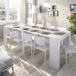 Tavolo 51/237cm consolle allungabile moderno bianco lucido Demetra