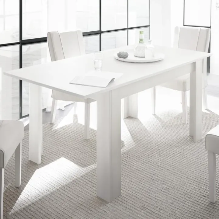 Tavolo 137/185cm da pranzo allungabile moderno bianco opaco Deluxe Halston