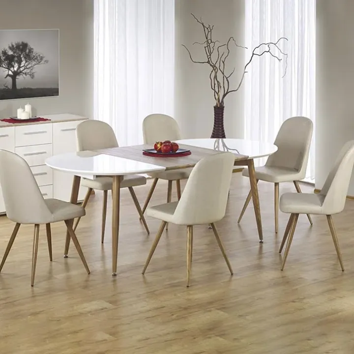 Tavolo 120/200cm ovale allungabile bianco rovere miele Papiro Gihome®