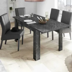 Tavolo 137/185cm rettangolare allungabile moderno effetto marmo nero Viking