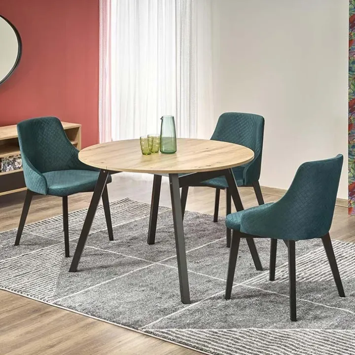 Tavolo 102/142cm rotondo allungabile moderno rovere nero Medina