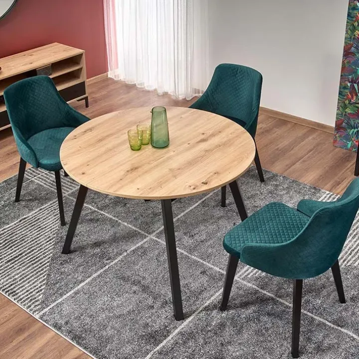Tavolo 102/142cm rotondo allungabile moderno rovere nero Medina